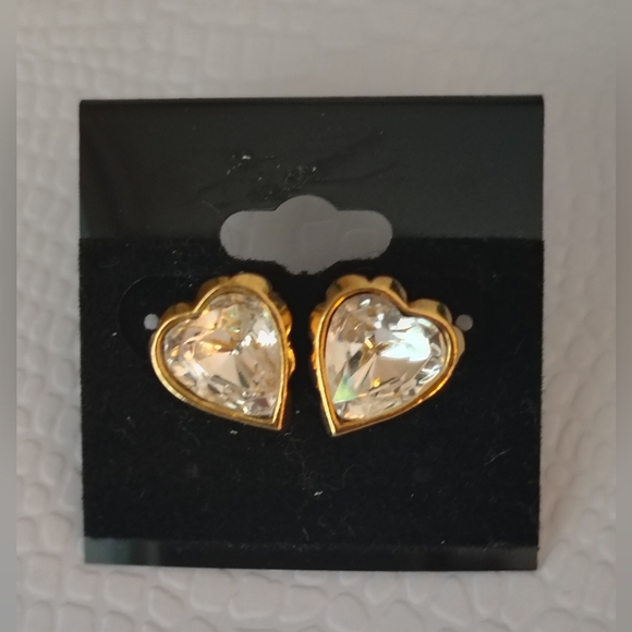 Avon Heart Crystal Vtg Earrings - Picture 2 of 5